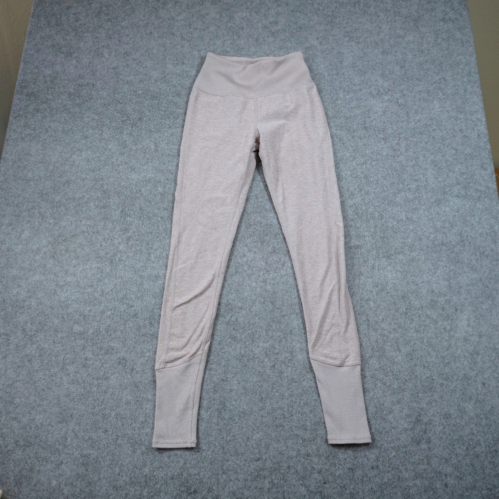 Alo XS Yoga Alosoft Goddess Leggings High Waist Heathered Beige Tan Ribbed